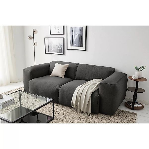 home24 Studio Copenhagen Sofa Hudson 2-Sitzer Grau/Braun Webstoff 228x71x10 günstig online kaufen