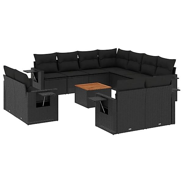 vidaXL 12-Tlg Garten-Sofagarnitur mit Kissen Schwarz Poly Rattan 3224823 günstig online kaufen
