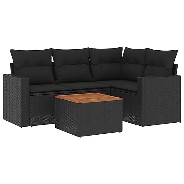 vidaXL 5-Tlg Garten-Sofagarnitur mit Kissen Schwarz Poly Rattan 3256433 günstig online kaufen