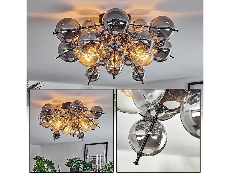 hofstein Deckenleuchte Deckenlampe aus Metall/Glas in Schwarz/Rauchfarben, günstig online kaufen