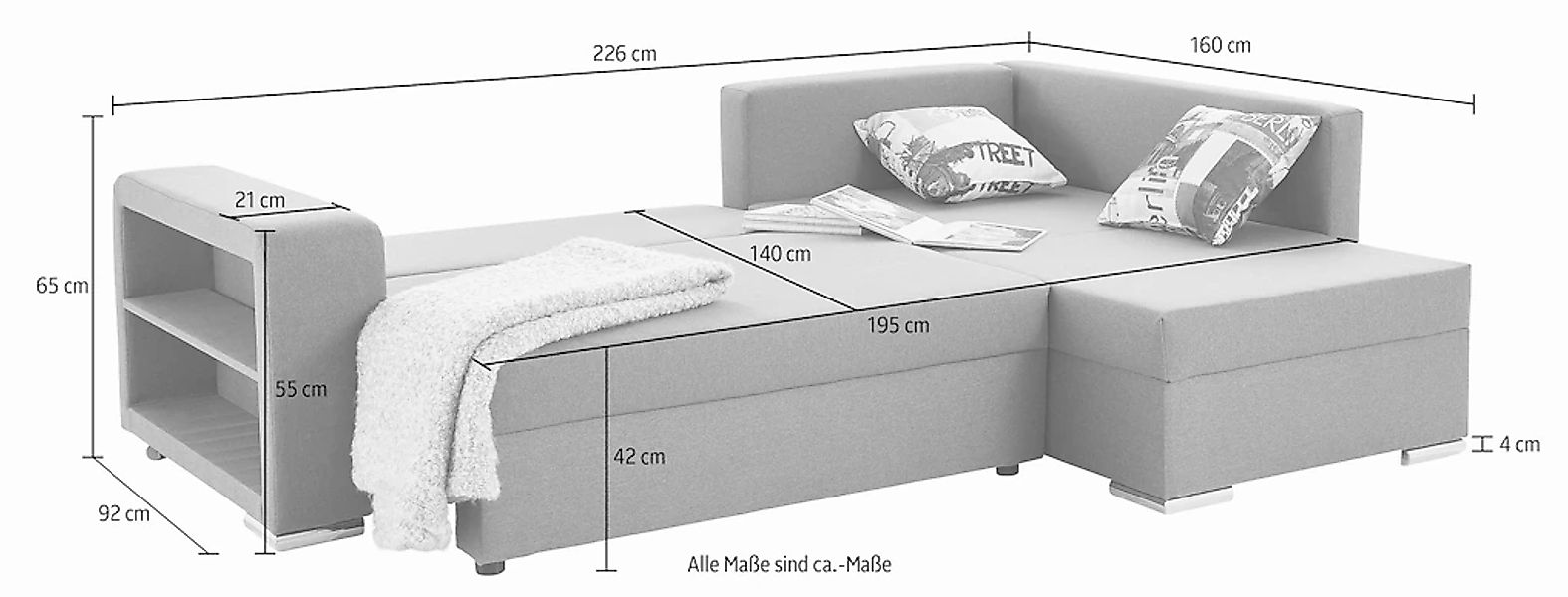 COLLECTION AB Ecksofa »John L-Form«, mit Bettfunktion, Bettkasten und integ günstig online kaufen