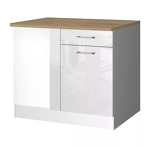 Küchen-Eck-Unterschrank 110 MARANELLO-03 Weiß Hochglanz Breite 110 cm günstig online kaufen