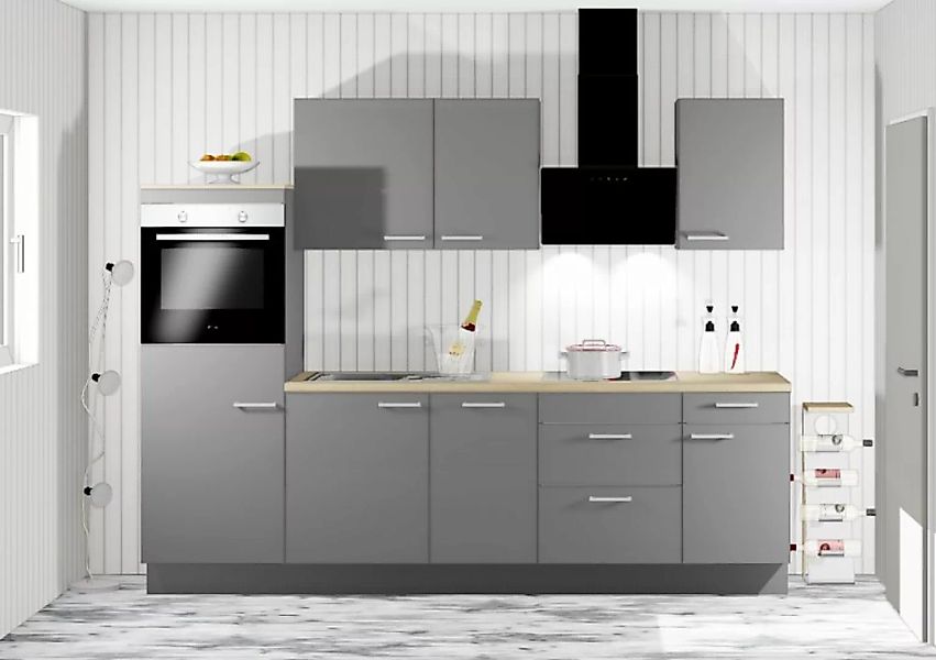 Einbauküche MANKAONYX 23 Onyxgrau - Schränke montiert/ Küchenzeile 270 cm m günstig online kaufen