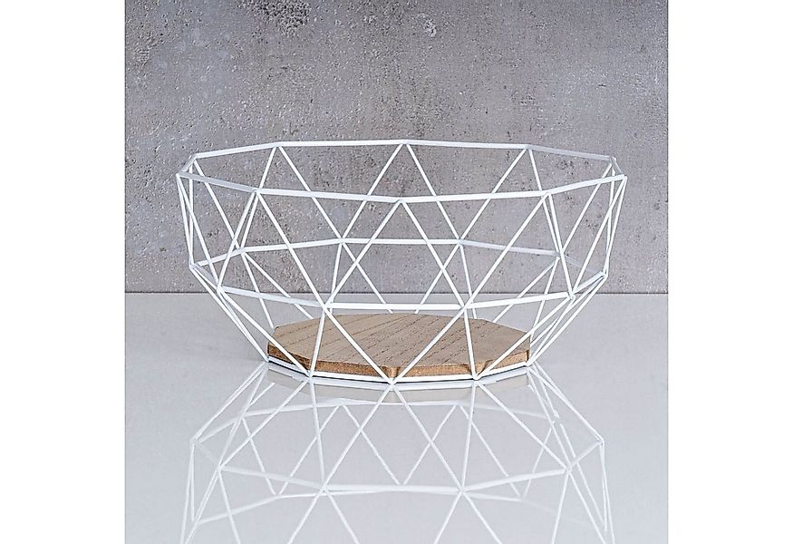 Levandeo® Dekoschale, Korb Weiß Metall 26x12cm Modern Holz Braun Schüssel S günstig online kaufen