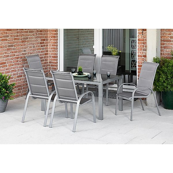 Merxx Amalfi di Lusso Set 7 -tlg. 6 Stapelsessel Tisch 150 x 90 cm Diamantb günstig online kaufen