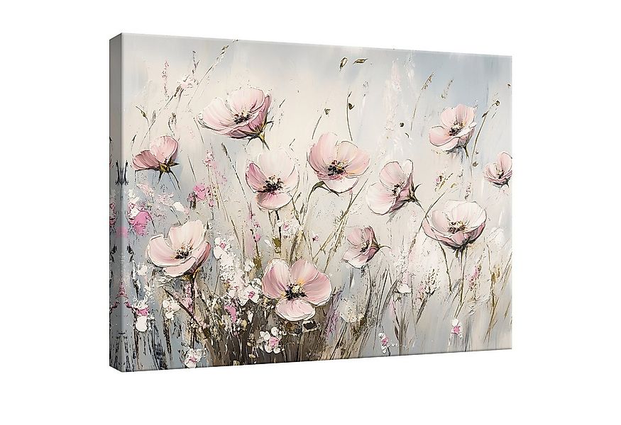 Wallarena Leinwandbild Blumen Wiese Pastell Beige Wandbilder XXL Wand Deko günstig online kaufen
