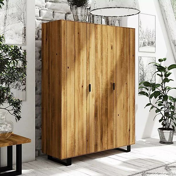 Schlafzimmerschrank aus Wildeiche Massivholz Stahl günstig online kaufen