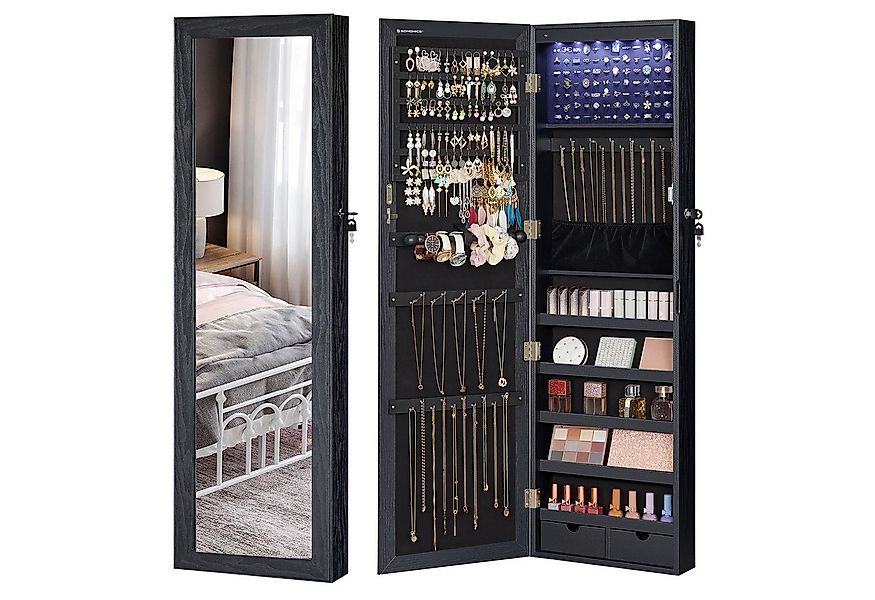 SONGMICS Schmuckschrank Spiegelschrank Wandspiegel Schmuck-Organizer mit LE günstig online kaufen