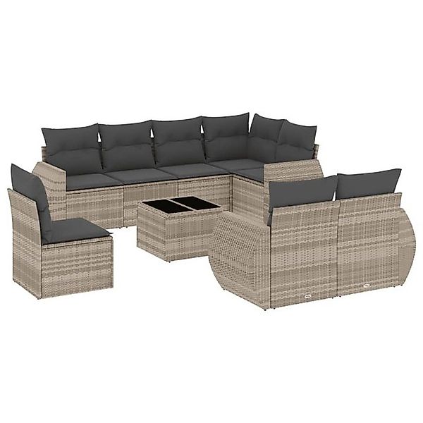 vidaXL Sofaelement 9-tlg. Garten-Sofagarnitur mit Kissen Hellgrau Poly Ratt günstig online kaufen