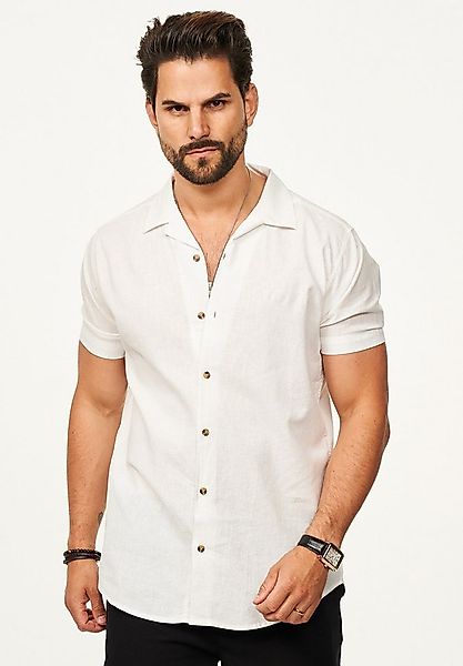 behype Kurzarmhemd aus Leinen Sommerhemd im Regular-Fit Herren Leinenhemd F günstig online kaufen