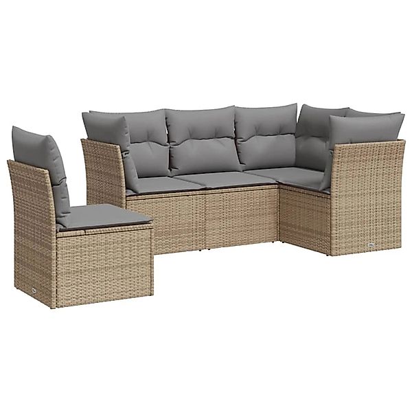 vidaXL 5-tlg Garten-Sofagarnitur mit Kissen Beige Poly Rattan Modell 7 günstig online kaufen