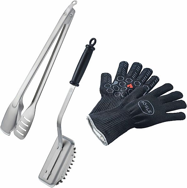 RÖSLE Grillbesteck-Set "BBQ Premium" Grillhandschuhe, BBQ-Grillzange und Re günstig online kaufen