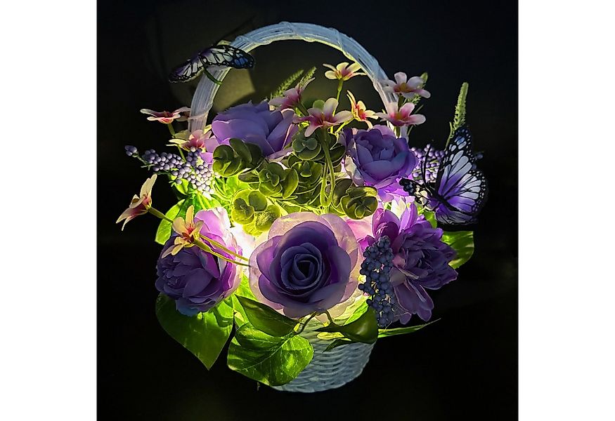 Kunstblumenstrauß - Deko Korb mit künstlichen Blumen, LED Lichterkette & Ti günstig online kaufen