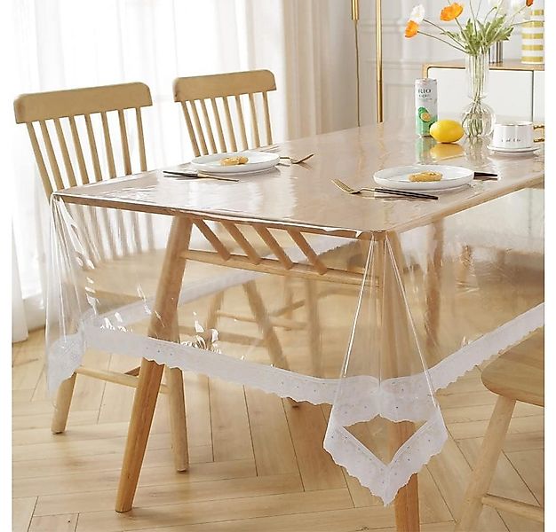 Emhelle Tischdecke Tischfolie Transparent mit Weißer Spitze, Tischschutz, G günstig online kaufen
