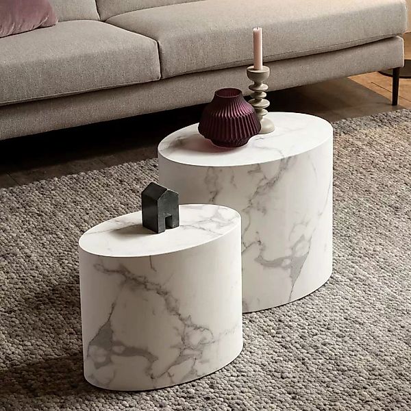 Beistelltisch Set Sofa mit ovaler Tischplatte Weiß (zweiteilig) günstig online kaufen