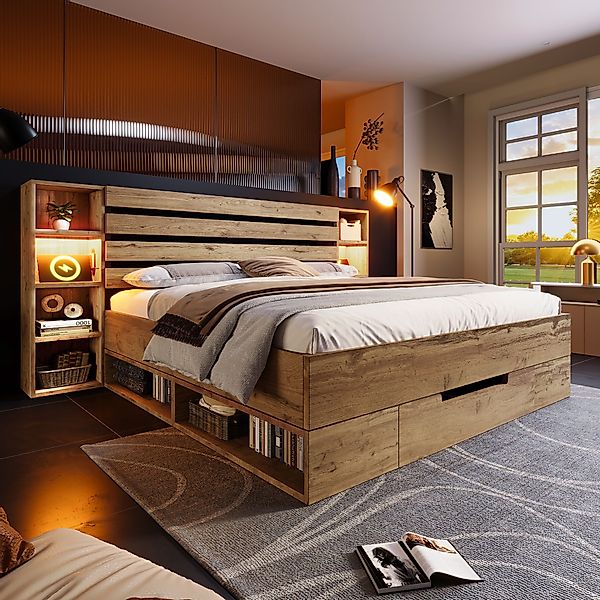 Rutaqian Stauraumbett Doppelbett 160/180x200 cm aus günstig online kaufen