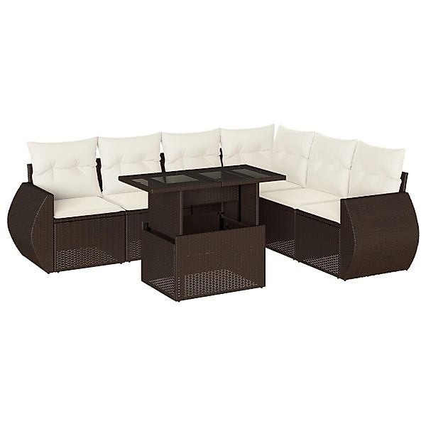 vidaXL 7-Tlg Garten-Sofagarnitur mit Kissen Braun Poly Rattan 3268563 günstig online kaufen