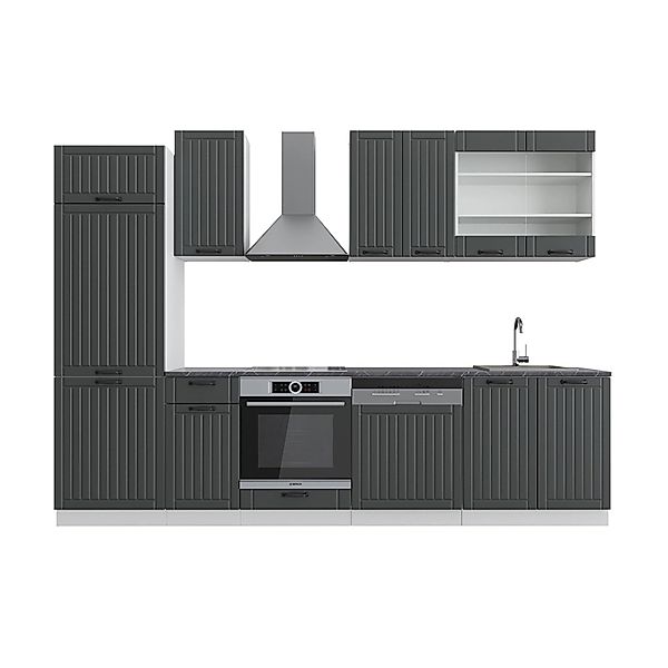 Vicco Fame-Line Küchenzeile Anthrazit Landhaus/Weiß 300 cm AP Anthrazit günstig online kaufen