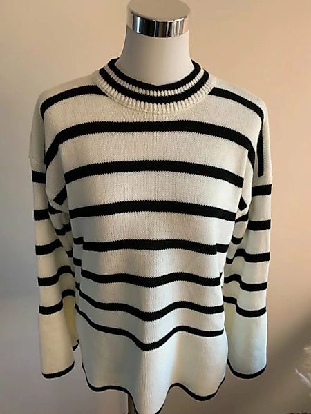 Lelü Fashion Streifenpullover Pullover mit Streifen Weiß/Schwarz in A-Linie günstig online kaufen