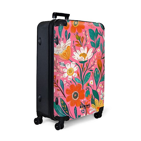 NoBoringSuitcases.com© Hartschalen-Trolley Feldblumen mit rosa Hintergrund günstig online kaufen
