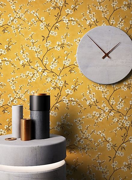 Newroom Vliestapete, Gelb Tapete Floral Blumen günstig online kaufen