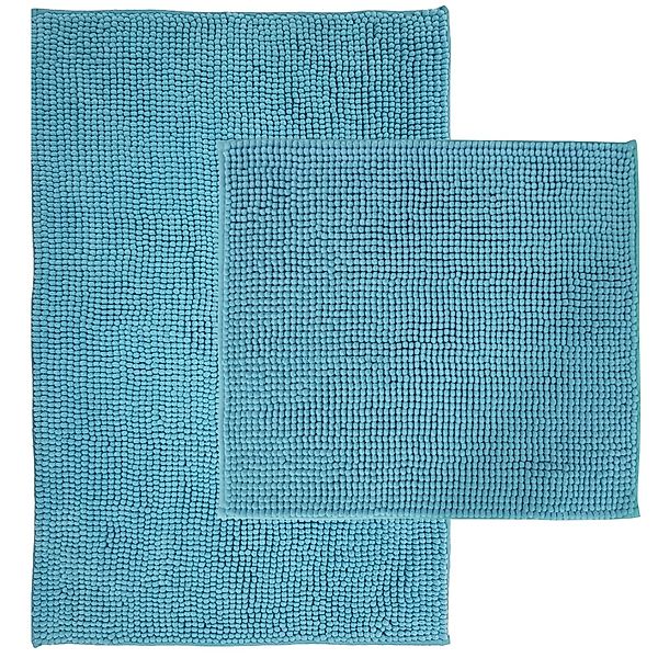 NYVI Badematten Set Chenille 2-teilig 45 x 50 cm und 50 x 80 cm Aqua günstig online kaufen