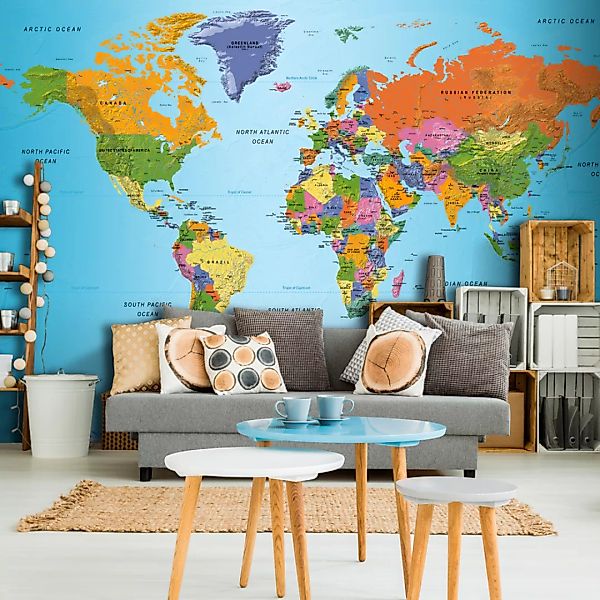 Selbstklebende Fototapete - Geografische Weltkarte Bunt günstig online kaufen