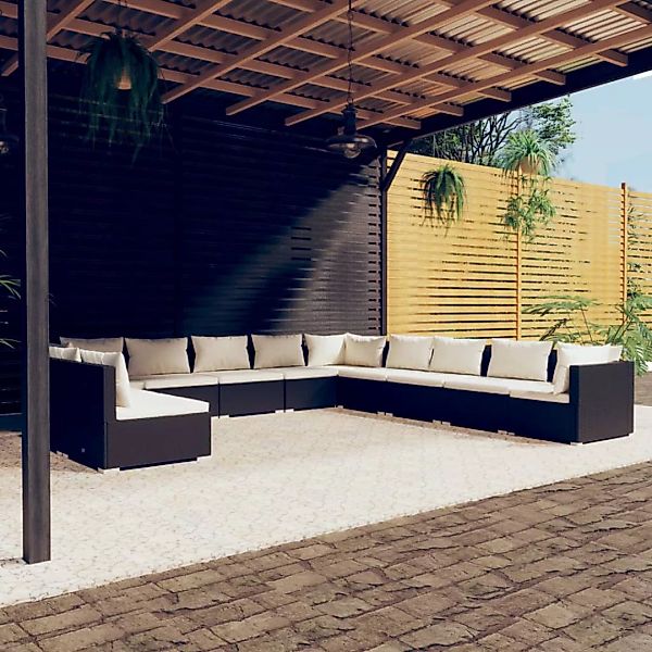 Vidaxl 11-tlg. Garten-lounge-set Mit Kissen Schwarz Poly Rattan günstig online kaufen