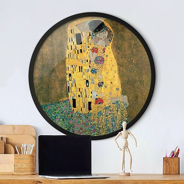 Rundes Gerahmtes Bild Gustav Klimt - Der Kuß günstig online kaufen