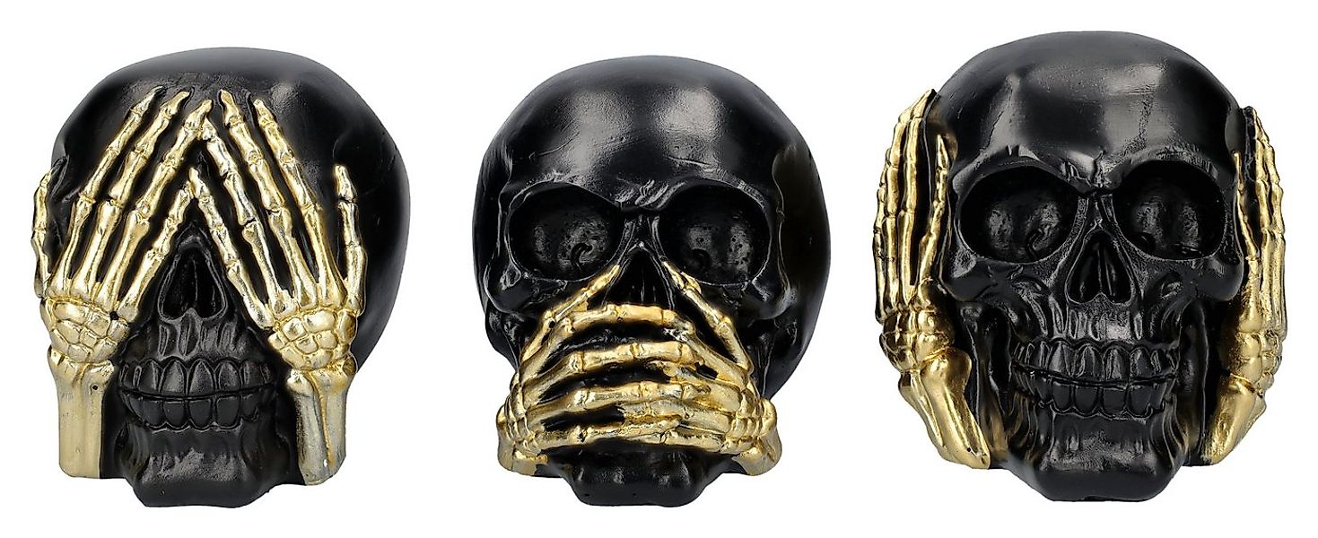 Figuren Shop GmbH Dekofigur Totenköpfe schwarz-gold klein - Nichts Böses - günstig online kaufen