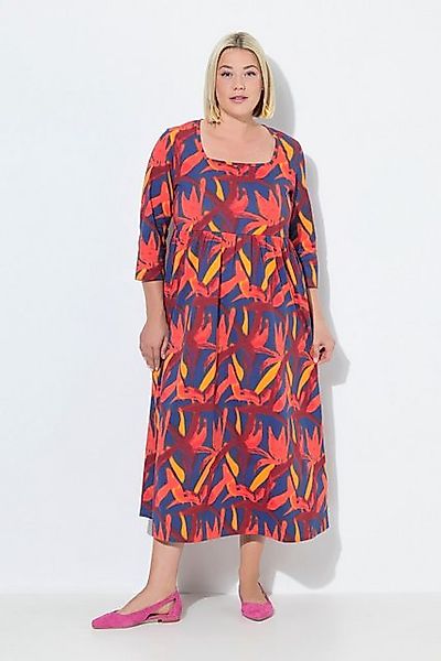 Ulla Popken Maxikleid Jerseykleid A-Linie Carré-Ausschnitt 3/4-Arm günstig online kaufen