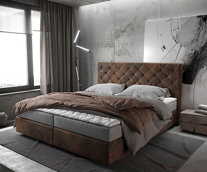 DELIFE Boxspringbett Dream-Great, Braun Vintage 180x200 cm mit Matratze und günstig online kaufen