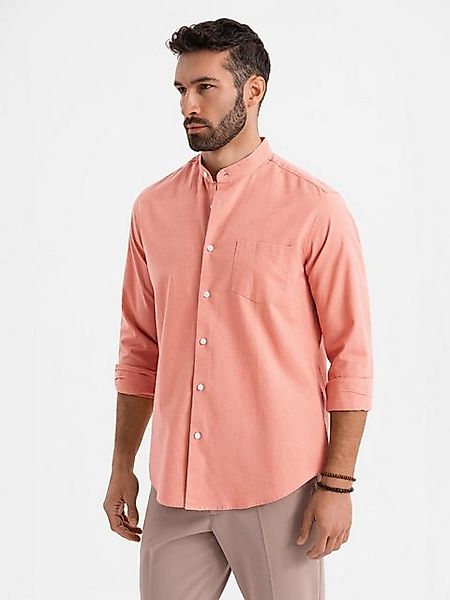 OMBRE Langarmhemd Herren Leinenhemd mit Stehkragen und Tasche REGULAR FIT günstig online kaufen