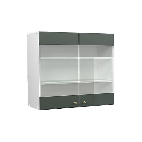 Vicco Küchenglasschrank Fame-Line Glashängeschrank Grün-Gold Landhaus/Weiß günstig online kaufen