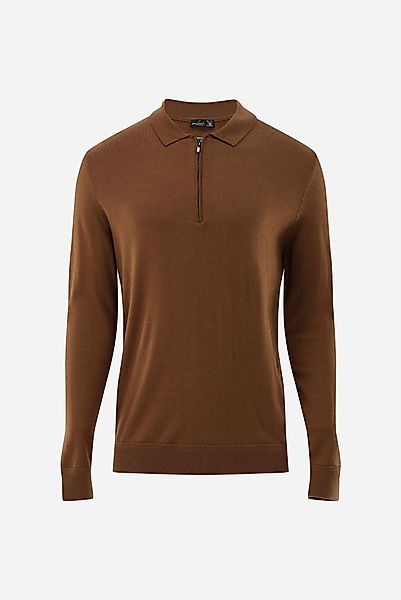 Poloshirt Langarm mit Reißverschluss aus merzerisierter Wolle günstig online kaufen