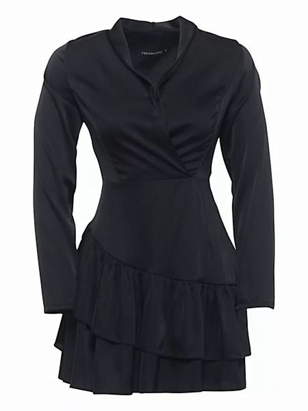 Freshlions Satinkleid Kleid 'Lya' L schwarz Rüschen, Taillentunnelzug günstig online kaufen