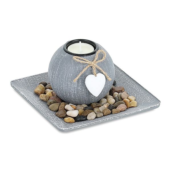 relaxdays Teelichthalter mit Tablett & Steine günstig online kaufen