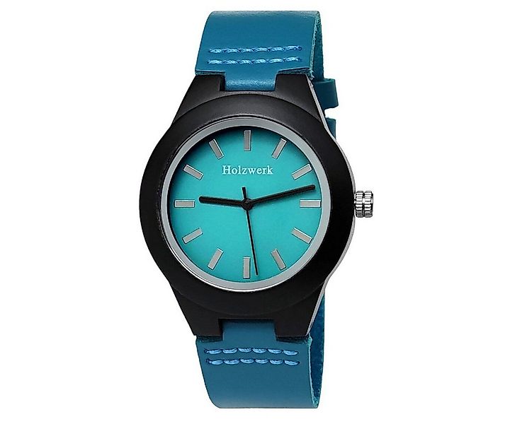 Holzwerk Quarzuhr FALKENSEE kleine Damen Leder & Holz Armband Uhr, türkis b günstig online kaufen