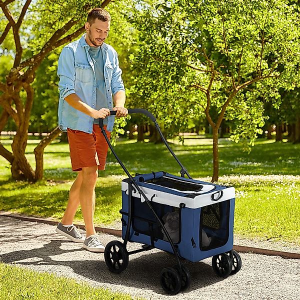 PawHut Hundebuggy Hundetrolley mit abnehmbarem Korb, 2 Sicherheitsleinen, ( günstig online kaufen