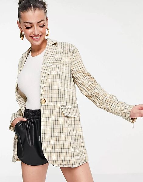 Fashion Union – Lockerer Longline-Blazer mit Vintage-Karomuster, Kombiteil- günstig online kaufen