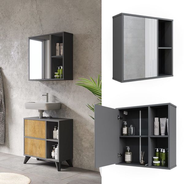 Vicco Badezimmerspiegelschrank Leano, Anthrazit, 60 x günstig online kaufen