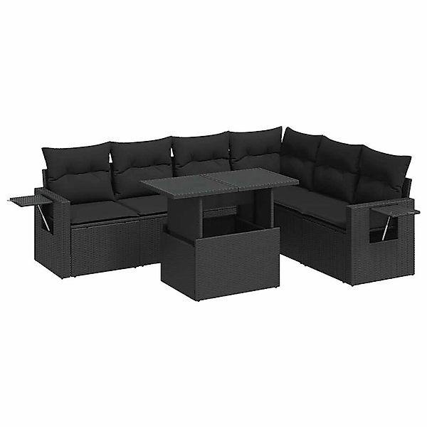 vidaXL 7-Tlg Garten-Sofagarnitur mit Kissen Schwarz Poly Rattan 3326486 günstig online kaufen