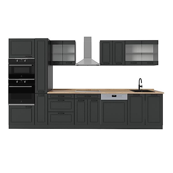 Vicco R-Line Küchenzeile Anthrazit Landhaus/Anthrazit 350 cm ohne Arbeitspl günstig online kaufen