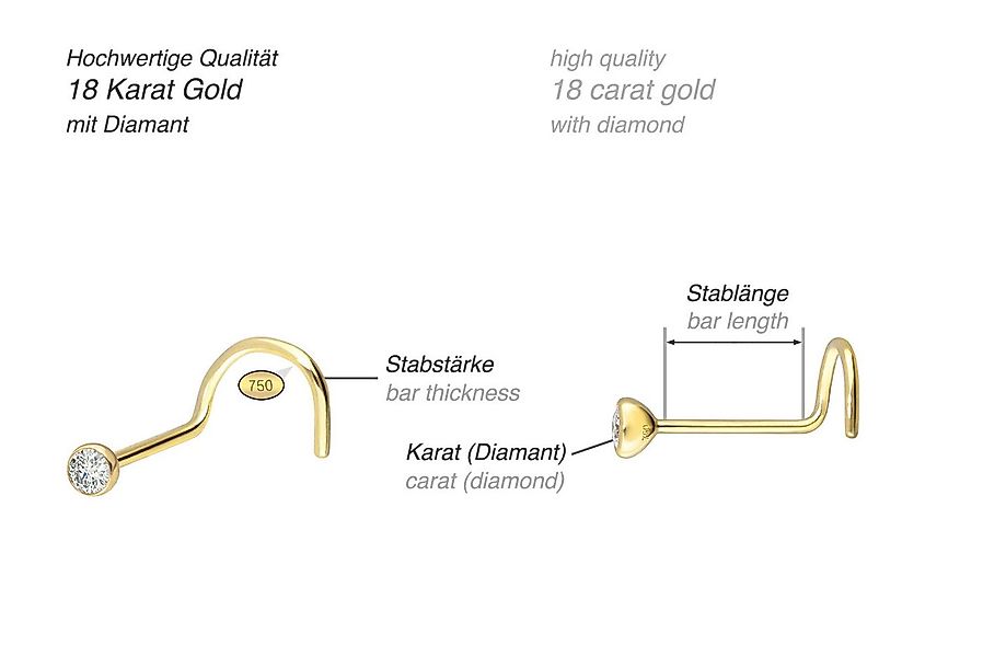 PIERCINGLINE Nasenpiercing 18 Karat Gold Nasenstecker Spirale DIAMANT (Nase günstig online kaufen