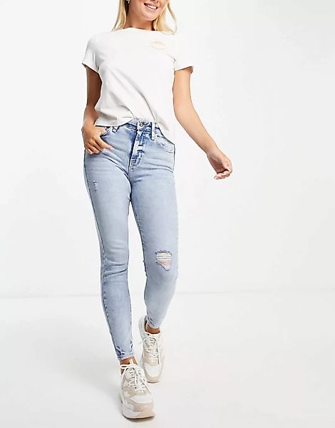 River Island – Formende Jeans mit engem Schnitt und hohem Bund in mittelbla günstig online kaufen