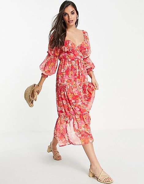 Miss Selfridge – Midaxi-Kleid aus Chiffon mit Bindeband vorne und handgemal günstig online kaufen