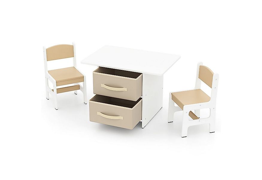 COSTWAY Kindersitzgruppe, (3-tlg), Kindertisch mit 2 Stühlen, Holz mit Körb günstig online kaufen