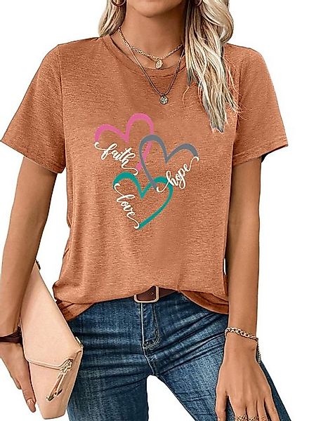 PYL T-Shirt Damen Sommer Casual bequemes t shirt mit Liebe Print-Shirt Bequ günstig online kaufen