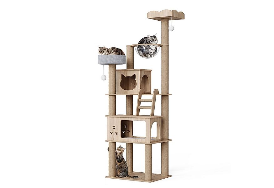 Mondeer Kratzbaum 184cm, mit zwei Katzenhäusern mit Herausnehmbaren Plüschk günstig online kaufen