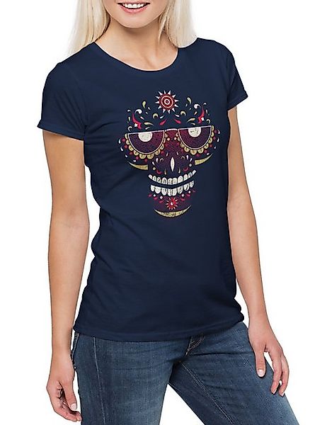 Urban Backwoods Print-Shirt Sugar Skull Face Damen T-Shirt Schädel Mexiko G günstig online kaufen